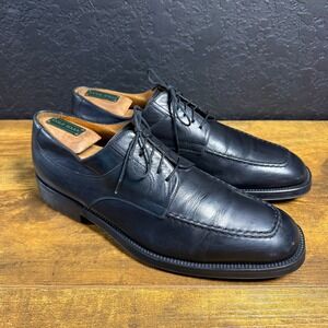 Santoni 11246 Black Leather Apron Toe Oxford Mens 9.5 D